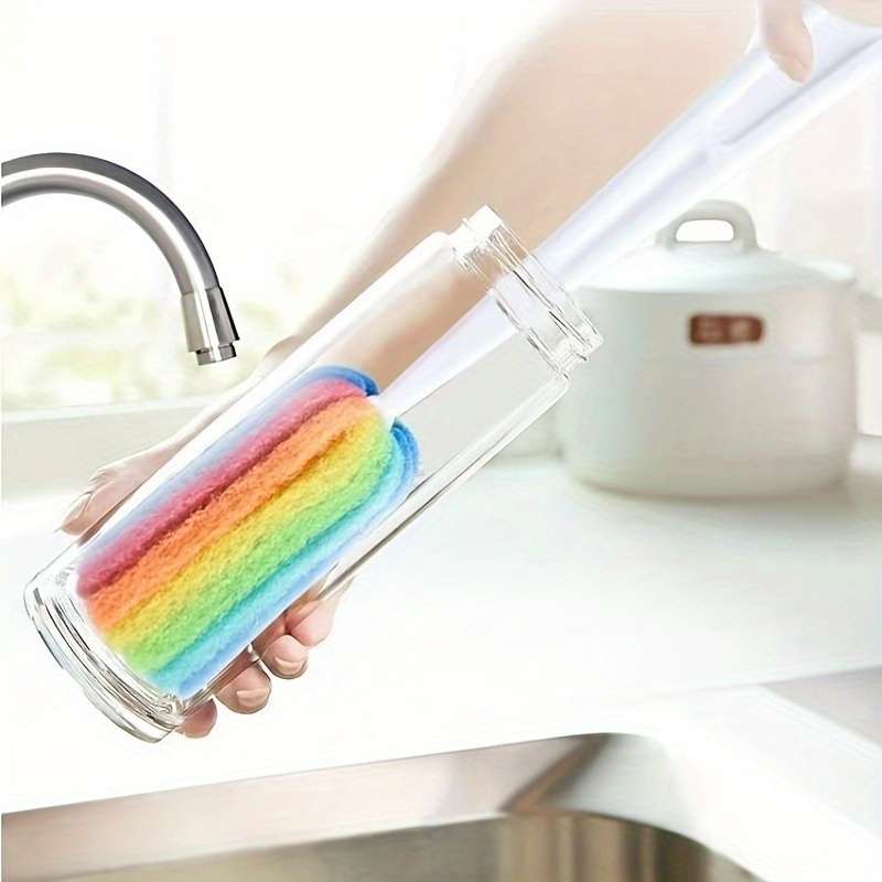 1pc Durable Long Handle Multicolor Kitchen Cup Brush with Hanging Hole Hard Bristle Milk Bott