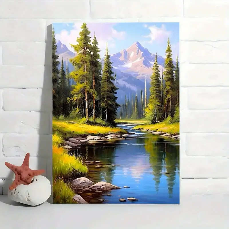 1pc Scenic Mountain and Stream Canvas Wall Art International Style Landscape Painting Canvas Materi