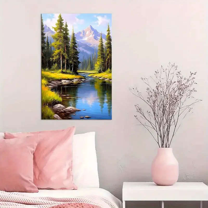 1pc Scenic Mountain and Stream Canvas Wall Art International Style Landscape Painting Canvas Materi