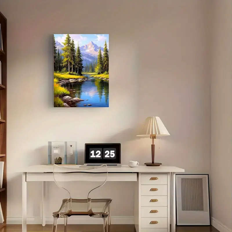 1pc Scenic Mountain and Stream Canvas Wall Art International Style Landscape Painting Canvas Materi