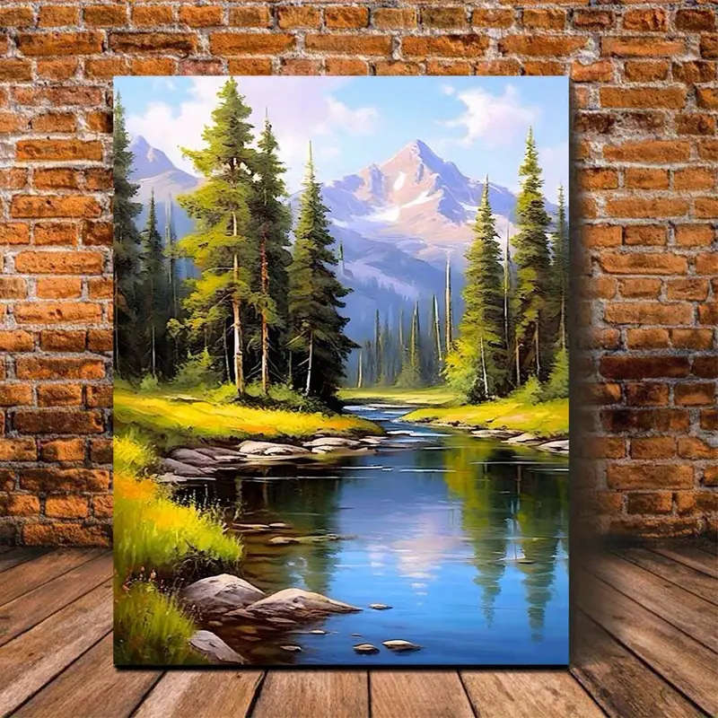 1pc Scenic Mountain and Stream Canvas Wall Art International Style Landscape Painting Canvas Materi