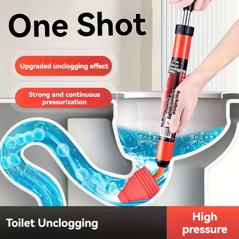 1pc High-Pressure Toilet Pump Manual Plunger with Bendable Nozzle Rotating Stainless Steel Leak-Proo
