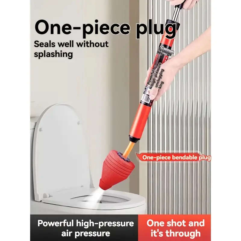 1pc High-Pressure Toilet Pump Manual Plunger with Bendable Nozzle Rotating Stainless Steel Leak-Proo