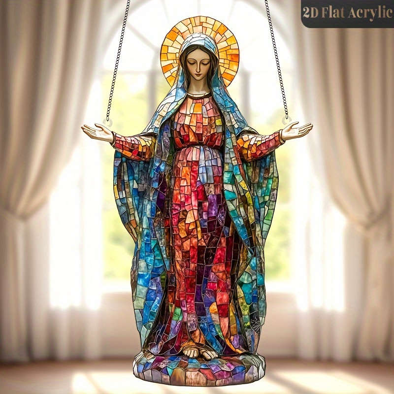 1pc 2D Flat   Sacred Acrylic Sun Catcher Virgin Mary Hanging Decoration Religious Christmas