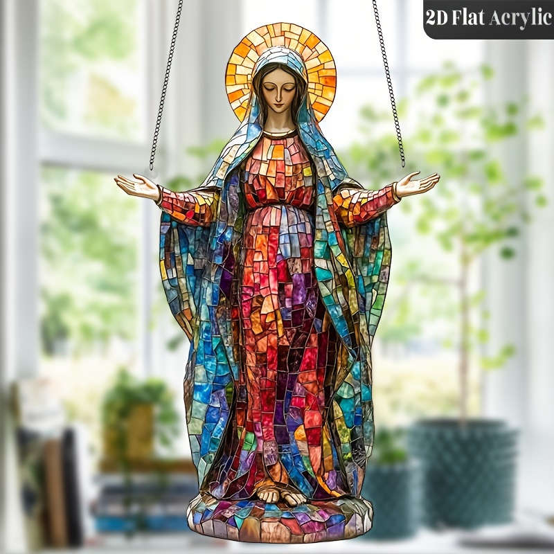 1pc 2D Flat   Sacred Acrylic Sun Catcher Virgin Mary Hanging Decoration Religious Christmas