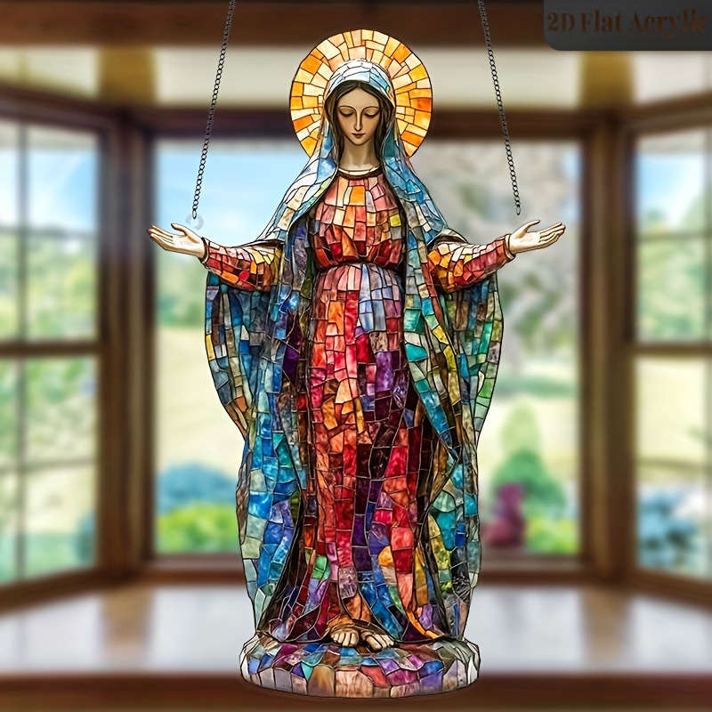 1pc 2D Flat   Sacred Acrylic Sun Catcher Virgin Mary Hanging Decoration Religious Christmas