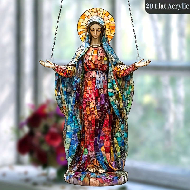 1pc 2D Flat   Sacred Acrylic Sun Catcher Virgin Mary Hanging Decoration Religious Christmas