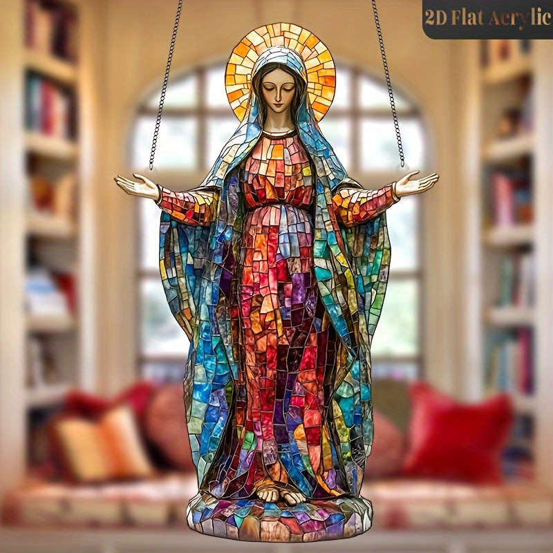 1pc 2D Flat   Sacred Acrylic Sun Catcher Virgin Mary Hanging Decoration Religious Christmas