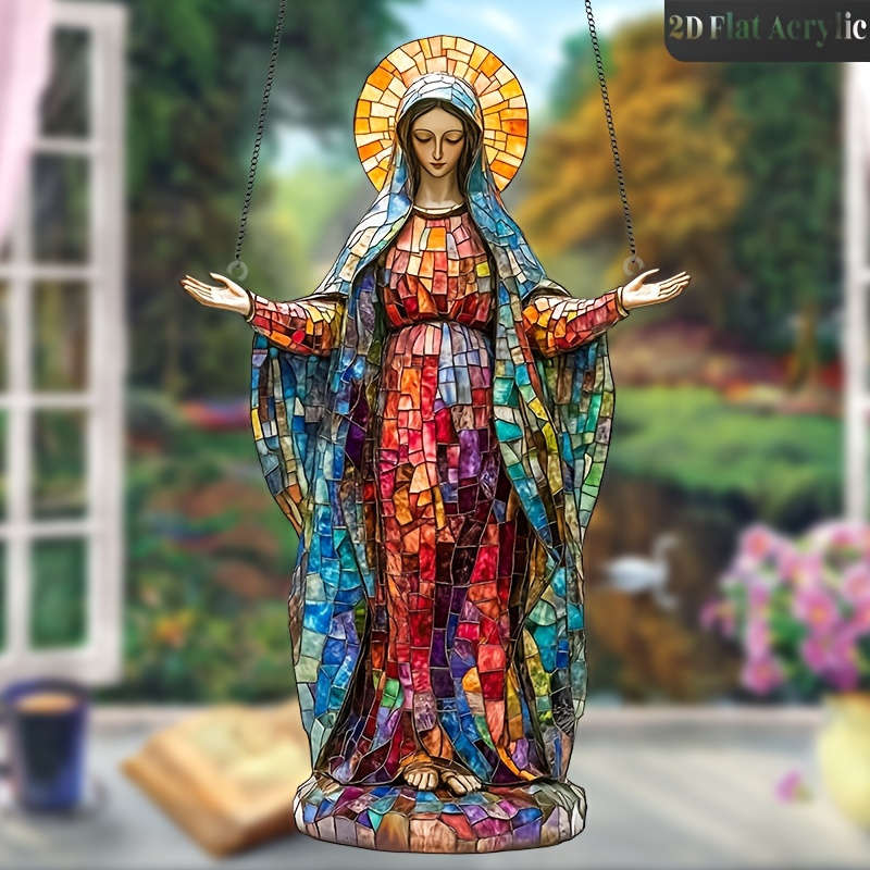 1pc 2D Flat   Sacred Acrylic Sun Catcher Virgin Mary Hanging Decoration Religious Christmas
