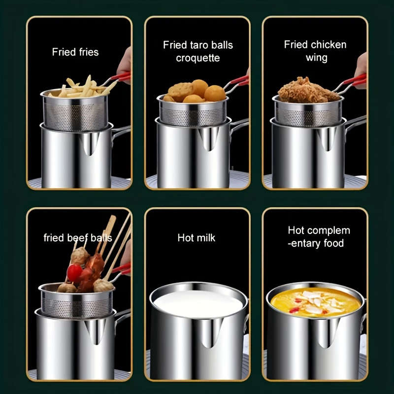 1pc Stainless Steel Deep Fryers with Filter Rack Compact Easy-to-Use Perfect for Crispy Potat