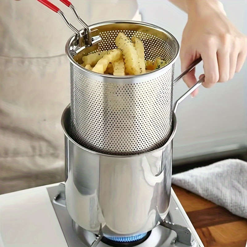 1pc Stainless Steel Deep Fryers with Filter Rack Compact Easy-to-Use Perfect for Crispy Potat