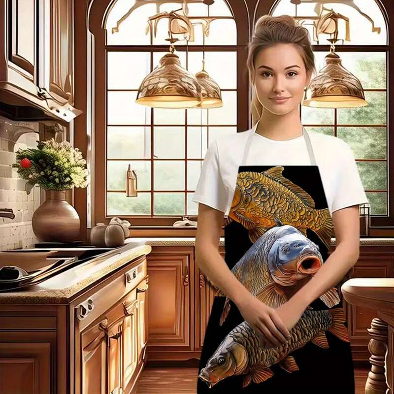 1pc Stylish Durable Apron Apron for Gardening Cooking Carp Gang Cute Kitchen Apron for Cook
