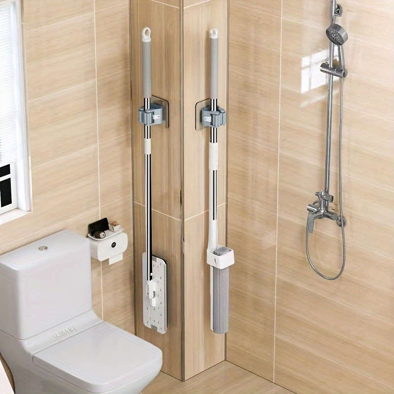 4pcs Plastic Utility Hooks Wall Mounted Mop and Broom Holder Strong Adhesion No-Drill Storage