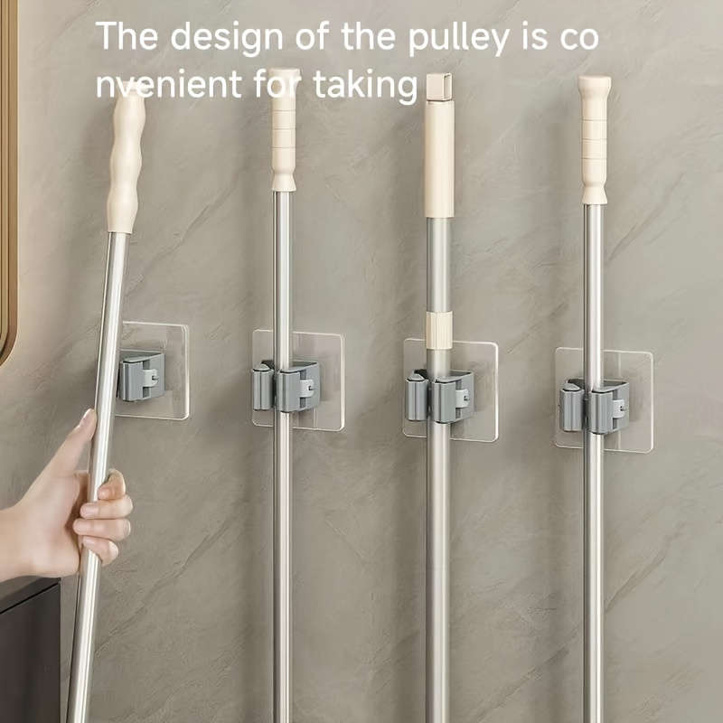 4pcs Plastic Utility Hooks Wall Mounted Mop and Broom Holder Strong Adhesion No-Drill Storage