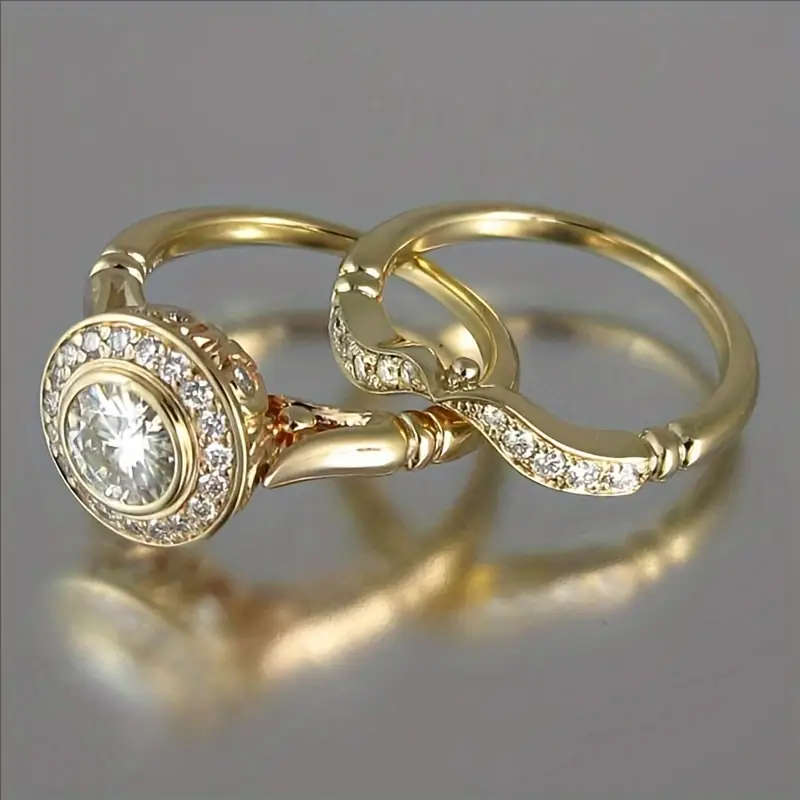 Vintage Look Ring Set with Rhinestones
