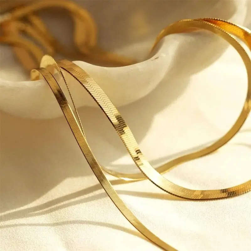 18K Gold Plated Stainless Steel Snake Bone Chain Necklace
