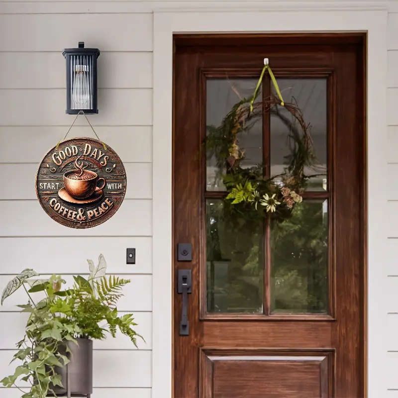 1pc Vintage Coffee Peace Round Wooden Sign Perfect for Kitchen Home Office Cafe or Outdoor Decor Rus