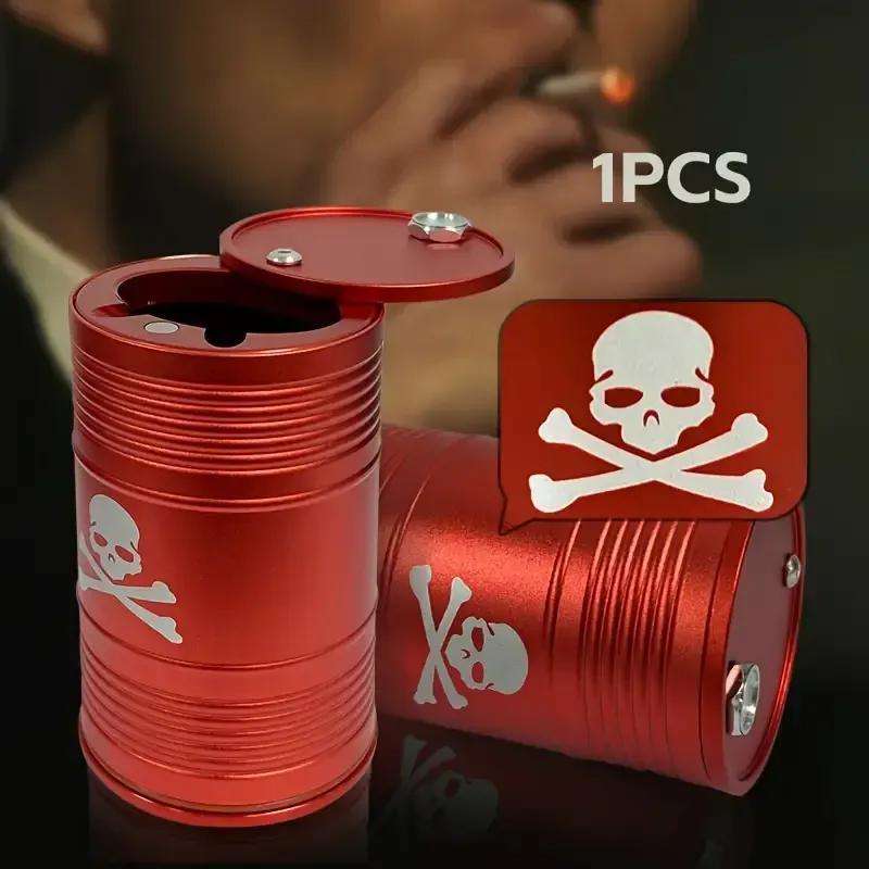 1pc Stylish Aluminum Alloy Car Ashtray with Lid Sleek Black Corrosion-Resistant Design 0.9