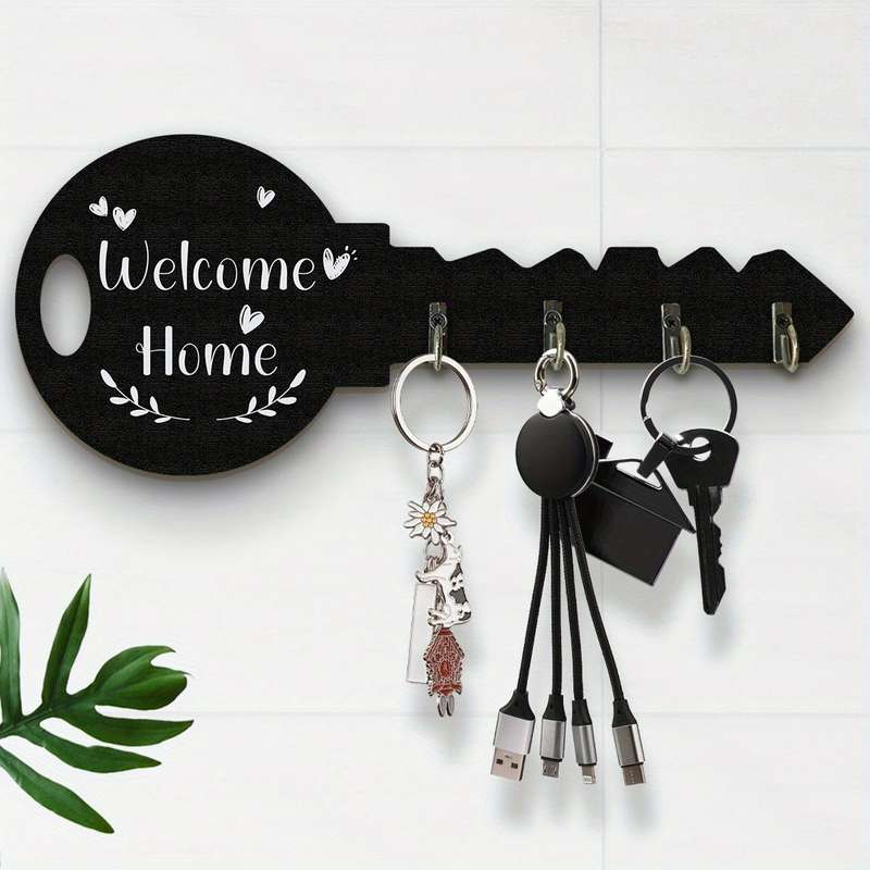 Boho Style Rustic Wooden Key Holder with Hook and Shelf Wall Mount Easy Install