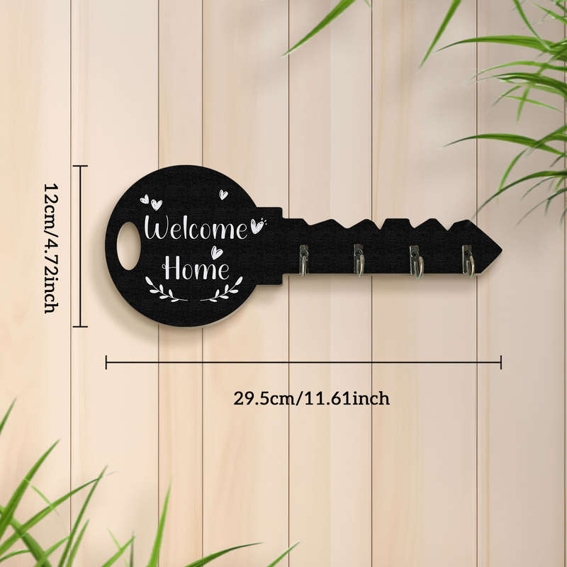 Boho Style Rustic Wooden Key Holder with Hook and Shelf Wall Mount Easy Install