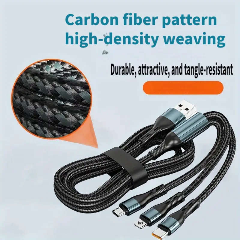 120W 3in 1 USB Fast Charging Cable Micro USB Type C Cable Data Cord for Realme