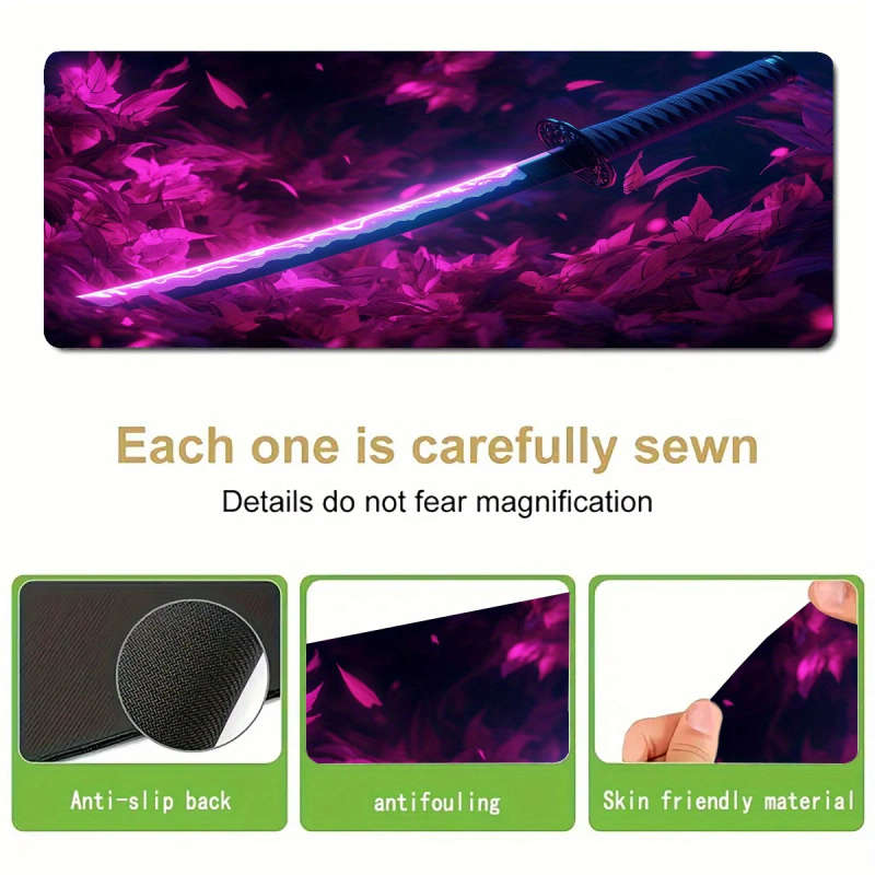 1pc 30x80cm Japanese Katana Cherry Blossom Design Non-Slip Rubber Gaming Mouse Pad
