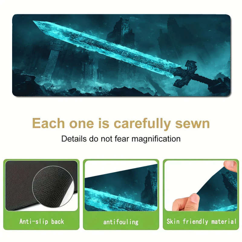 1pc 40x90cm Ice Blue Runesword Fantasy Gaming Mouse Pad Non-Slip Washable Desk Mat