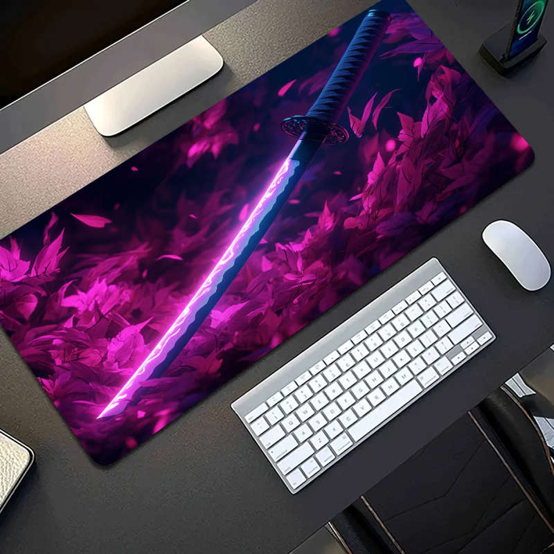 1pc 30x80cm Japanese Katana Cherry Blossom Design Non-Slip Rubber Gaming Mouse Pad