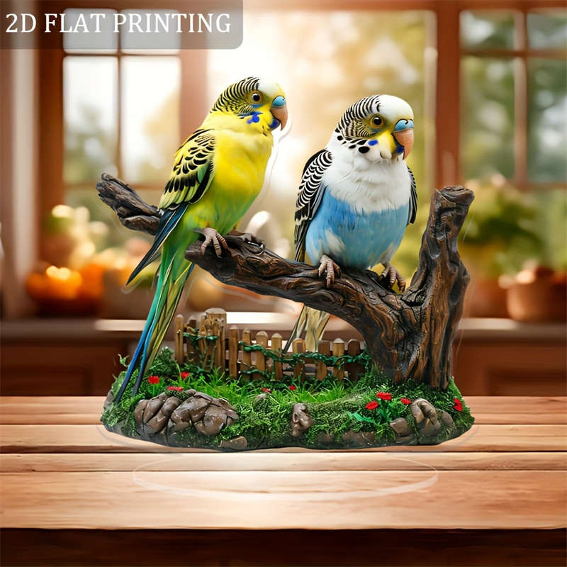 1pc 2D Flat  Acrylic Parrot Statue with Stand Bohemian-Style Desktop Decor Vibrant Yellow Blue