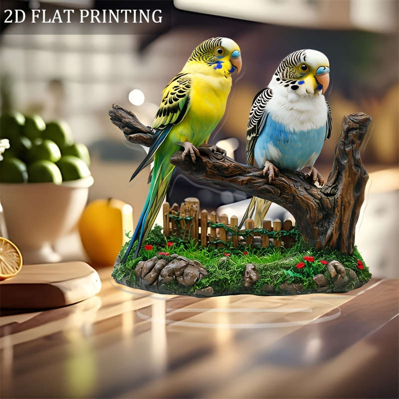 1pc 2D Flat  Acrylic Parrot Statue with Stand Bohemian-Style Desktop Decor Vibrant Yellow Blue
