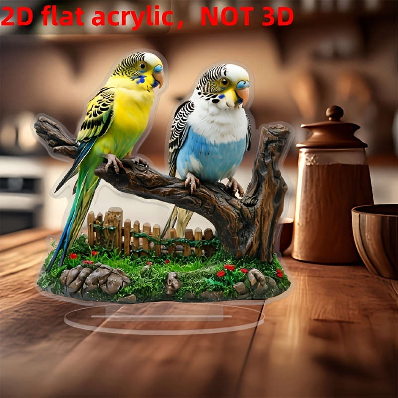 1pc 2D Flat  Acrylic Parrot Statue with Stand Bohemian-Style Desktop Decor Vibrant Yellow Blue