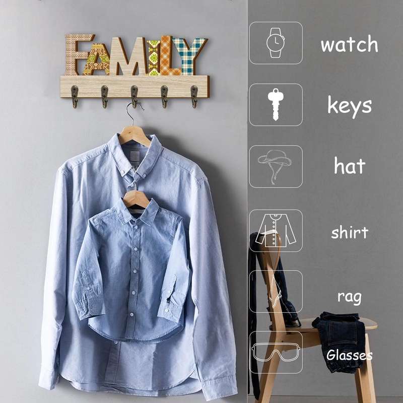 1pc Wooden Wall-Mounted Key Holder with Decorative Metal Hooks  FAMILY MessageEasy Install Ent