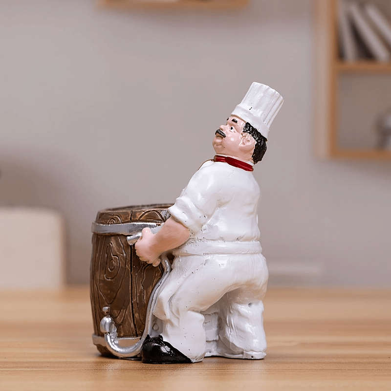 1pc Chef in Barrel Toothpick Holder Cartoon Resin Kitchen Decor White Chef with Red Apron