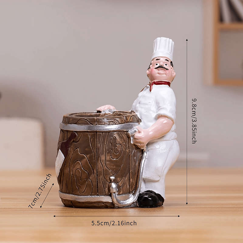 1pc Chef in Barrel Toothpick Holder Cartoon Resin Kitchen Decor White Chef with Red Apron