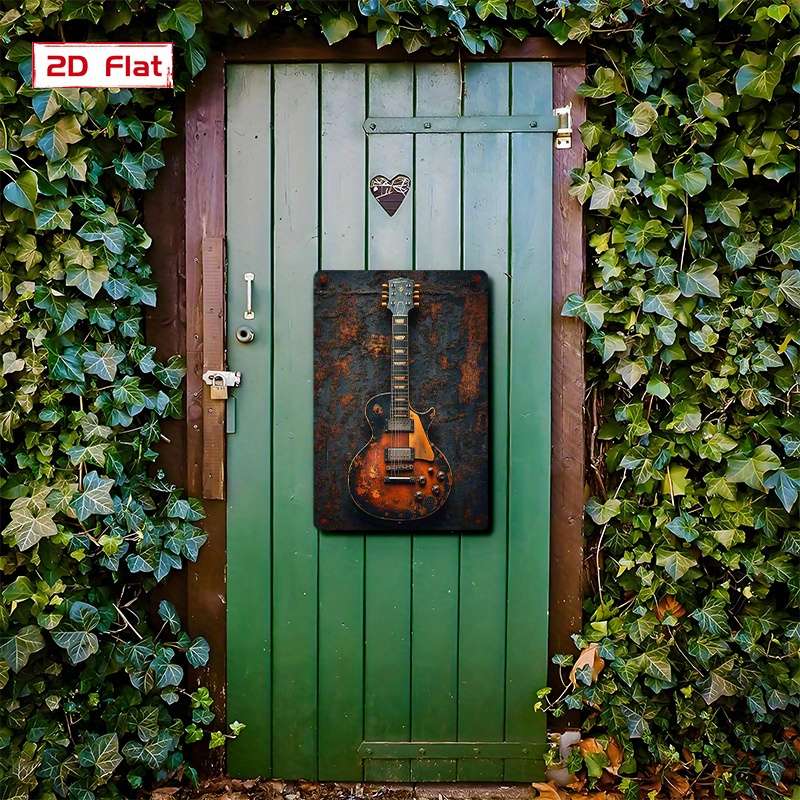 1pc  Vintage Electric Guitar Metal Tin Sign 20.32x30.48 cm Retro Wall Art Decor Pre-Drilled Ha