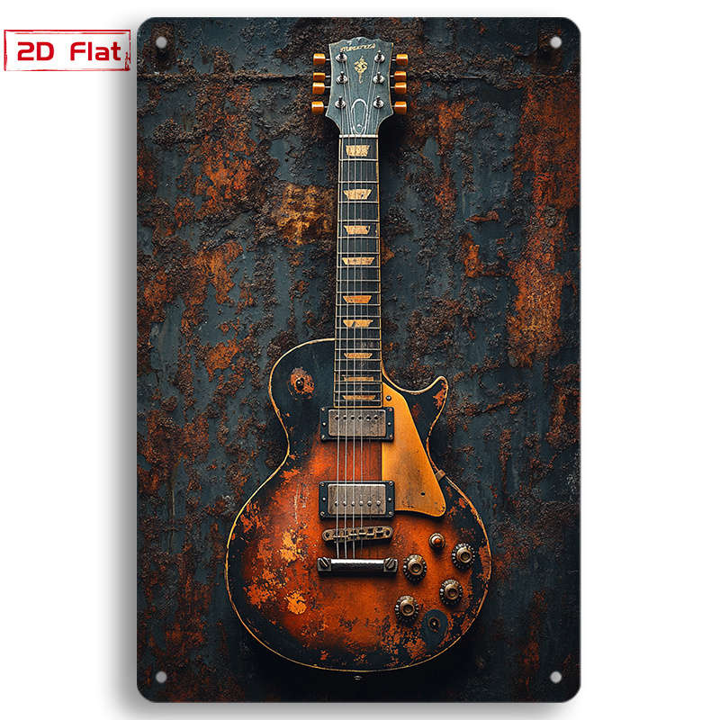 1pc  Vintage Electric Guitar Metal Tin Sign 20.32x30.48 cm Retro Wall Art Decor Pre-Drilled Ha