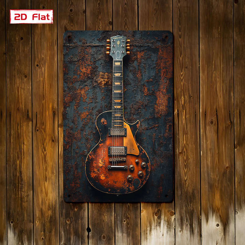 1pc  Vintage Electric Guitar Metal Tin Sign 20.32x30.48 cm Retro Wall Art Decor Pre-Drilled Ha