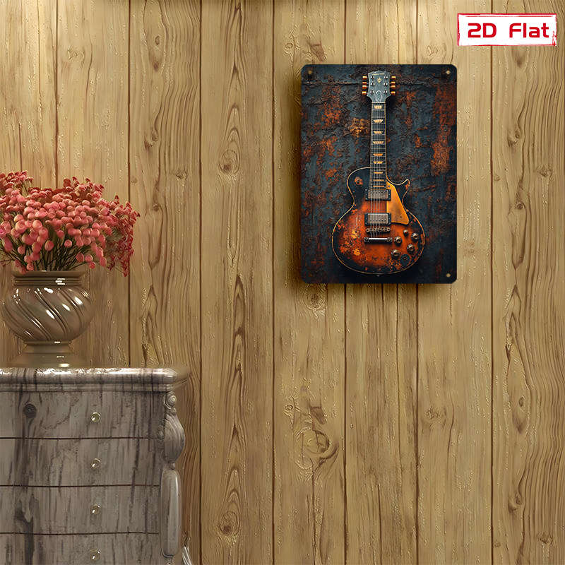 1pc  Vintage Electric Guitar Metal Tin Sign 20.32x30.48 cm Retro Wall Art Decor Pre-Drilled Ha
