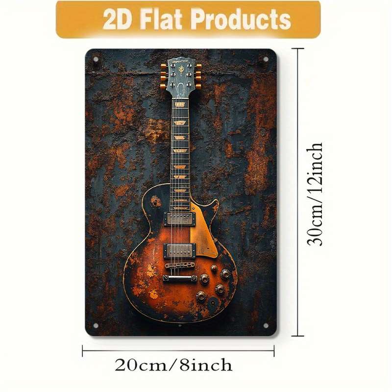 1pc  Vintage Electric Guitar Metal Tin Sign 20.32x30.48 cm Retro Wall Art Decor Pre-Drilled Ha