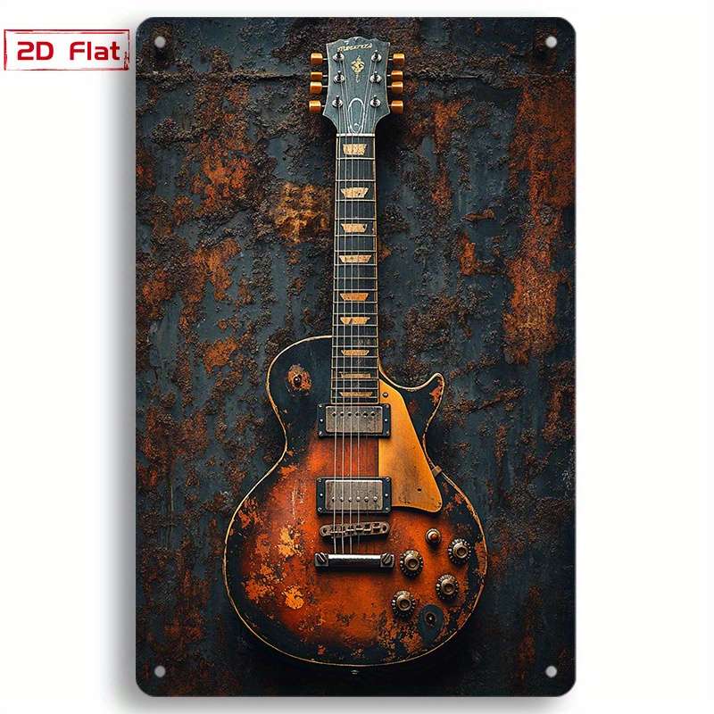 1pc  Vintage Electric Guitar Metal Tin Sign 20.32x30.48 cm Retro Wall Art Decor Pre-Drilled Ha