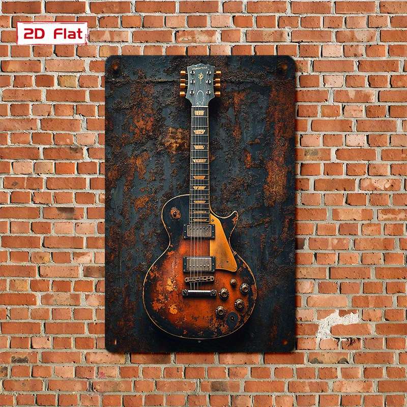 1pc  Vintage Electric Guitar Metal Tin Sign 20.32x30.48 cm Retro Wall Art Decor Pre-Drilled Ha