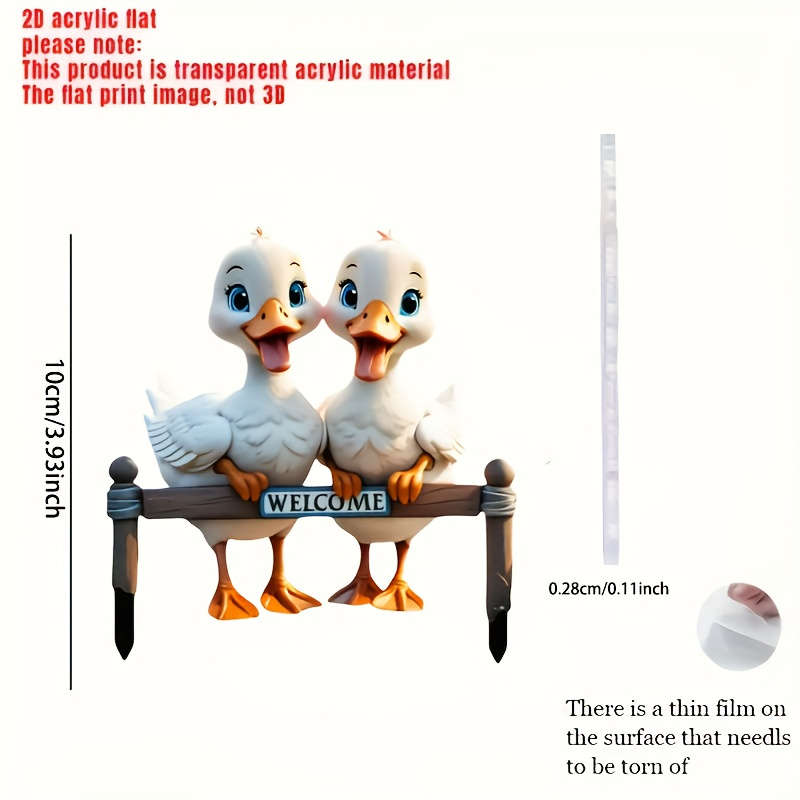 1pc 2D Flat  Acrylic Garden Decor Adorable Cartoon Ducks Welcome Sign Durable Plastic Animal Gard