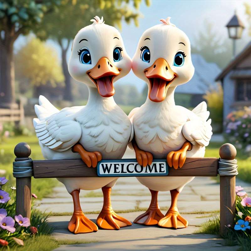 1pc 2D Flat  Acrylic Garden Decor Adorable Cartoon Ducks Welcome Sign Durable Plastic Animal Gard