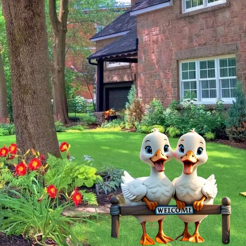 1pc 2D Flat  Acrylic Garden Decor Adorable Cartoon Ducks Welcome Sign Durable Plastic Animal Gard