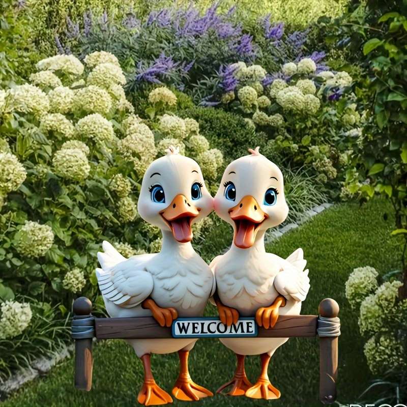 1pc 2D Flat  Acrylic Garden Decor Adorable Cartoon Ducks Welcome Sign Durable Plastic Animal Gard