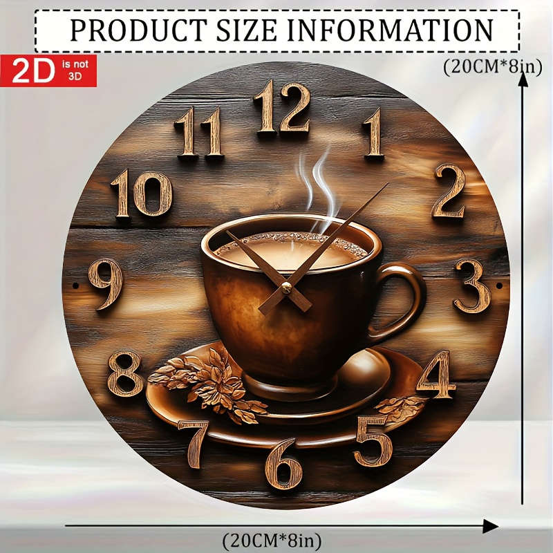 1pc 2D Flat Rustic Wooden Wall Clock with Coffee Cup Design Classic Vintage Style Not real clock
