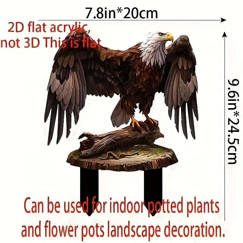 1pc 2D Flat    Eagle-Shaped Acrylic Garden Stake Artistic Animal-Themed Outdoor Decorat