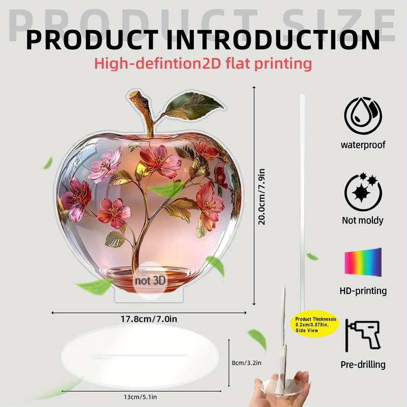 1pc 2D Flat   Print  Glass Apple Themed Acrylic Holiday Cottage with Floral Interior De