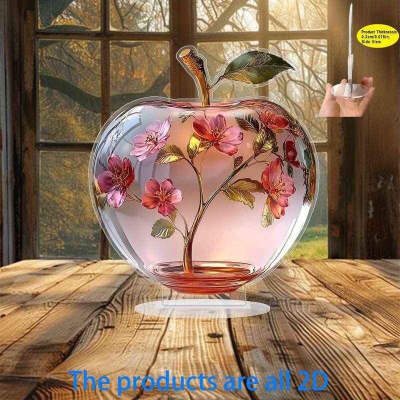1pc 2D Flat   Print  Glass Apple Themed Acrylic Holiday Cottage with Floral Interior De