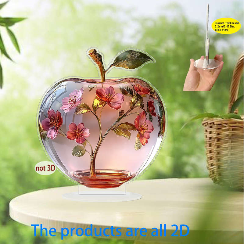 1pc 2D Flat   Print  Glass Apple Themed Acrylic Holiday Cottage with Floral Interior De